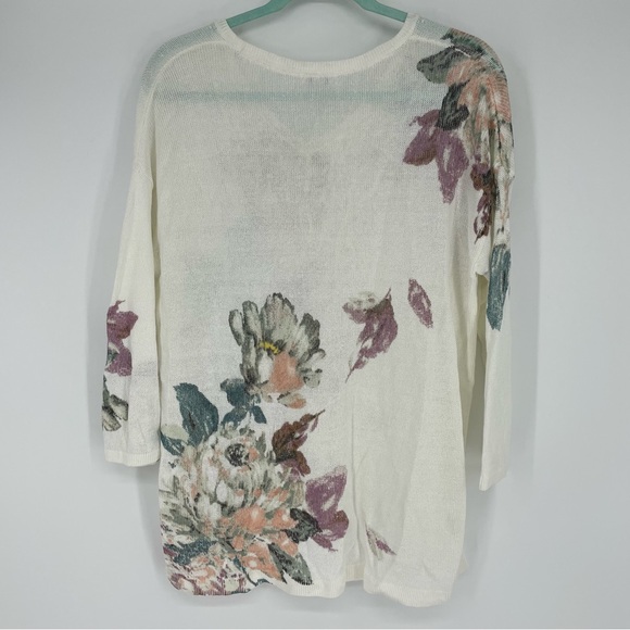 J. Jill Floral Print Linen Blend Relaxed Fit V-Neck Sweater Size M - Picture 3 of 5